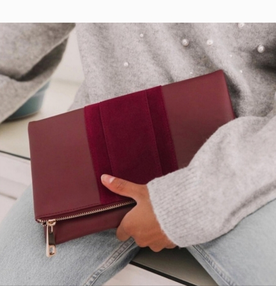 summer & rose Handbags - NWT Burgundy Fold Over Clutch Vegan Leather by Summer & Rose